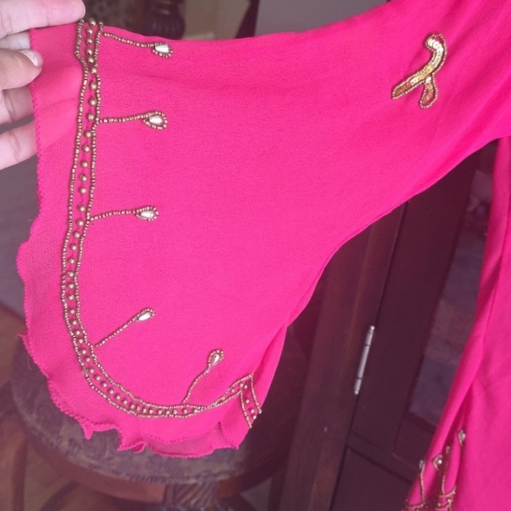 COPY Formal Sequined beaded bright pink flared Sleeve A-line India Party blouse